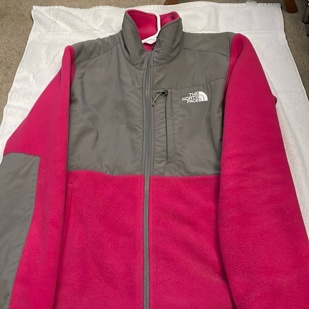 Womens pink and gray north face jacket